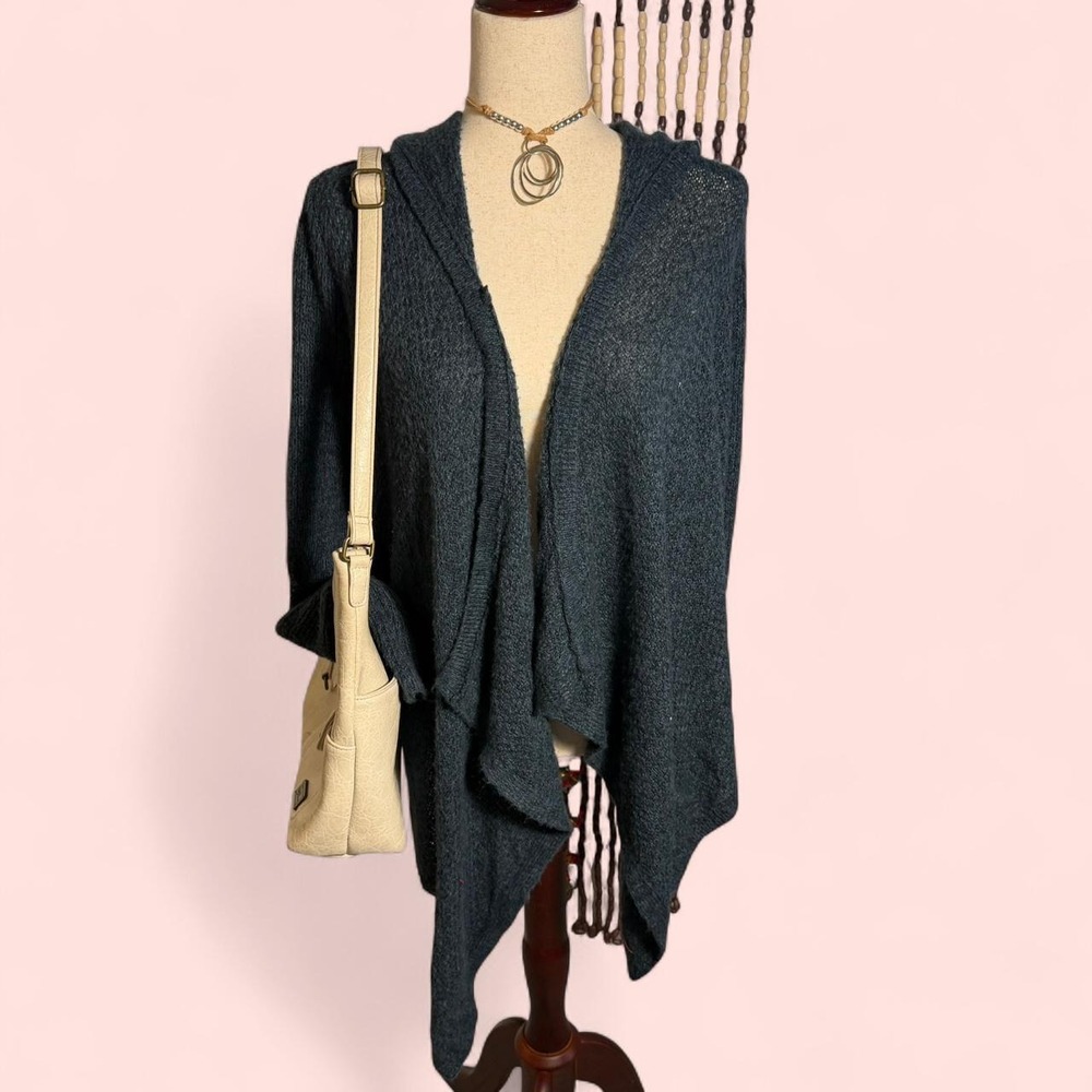 Abercrombie & Fitch Navy Blue Knit Hooded Cardigan Open Front Boho Sweater Small